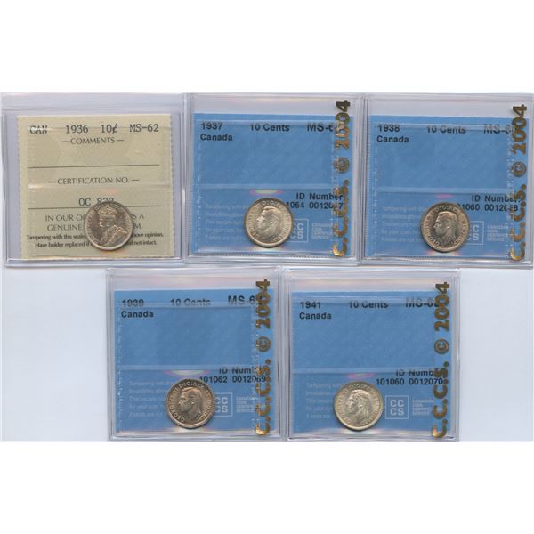 Lot of 5 Graded Ten Cents