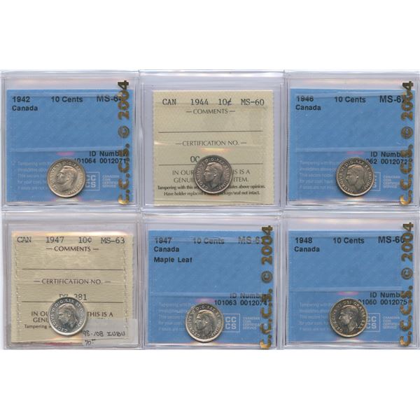 Lot of 6 Graded Ten Cents