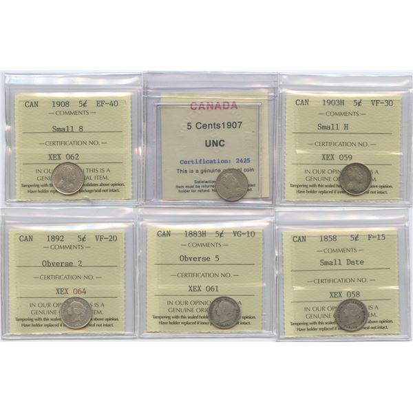 Five Cents Silvers - Lot of 6