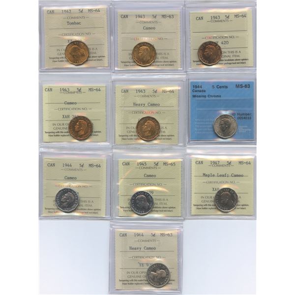 Lot of 10 Graded Five Cents