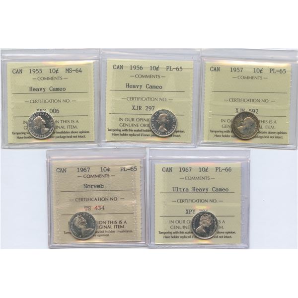 Lot of 5 ICCS Graded Ten Cents
