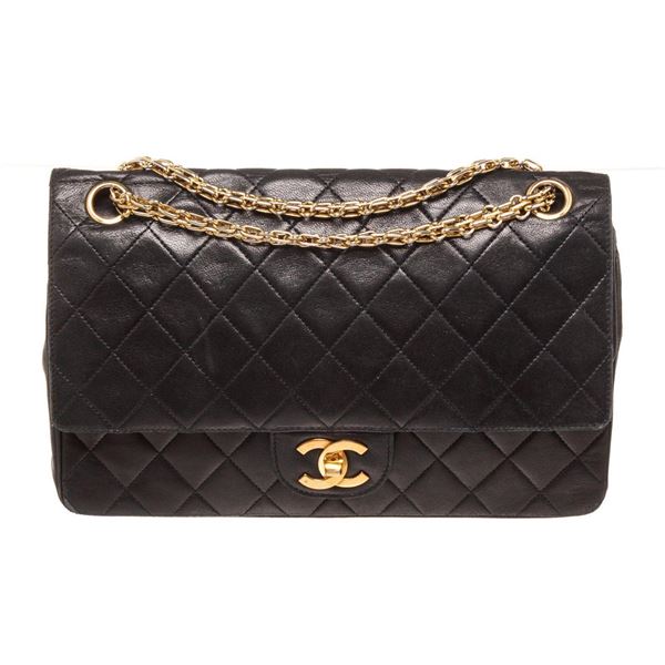 Chanel Black Leather Chain Double Flap Bag