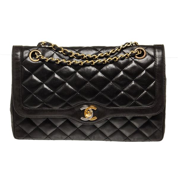 Chanel Black Leather Paris Chain Shoulder Bag