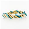 Image 1 : Vintage 18K Gold Intertwined Braided Rope Chain Bracelet Turquoise & Pearl Beads