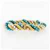 Image 2 : Vintage 18K Gold Intertwined Braided Rope Chain Bracelet Turquoise & Pearl Beads