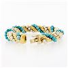 Image 3 : Vintage 18K Gold Intertwined Braided Rope Chain Bracelet Turquoise & Pearl Beads
