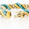 Image 4 : Vintage 18K Gold Intertwined Braided Rope Chain Bracelet Turquoise & Pearl Beads