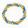 Image 6 : Vintage 18K Gold Intertwined Braided Rope Chain Bracelet Turquoise & Pearl Beads