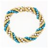 Image 7 : Vintage 18K Gold Intertwined Braided Rope Chain Bracelet Turquoise & Pearl Beads