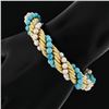 Image 8 : Vintage 18K Gold Intertwined Braided Rope Chain Bracelet Turquoise & Pearl Beads