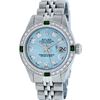 Image 2 : Rolex Ladies 26 Stainless Steel Sky Blue Diamond & Emerald Datejust Wristwatch