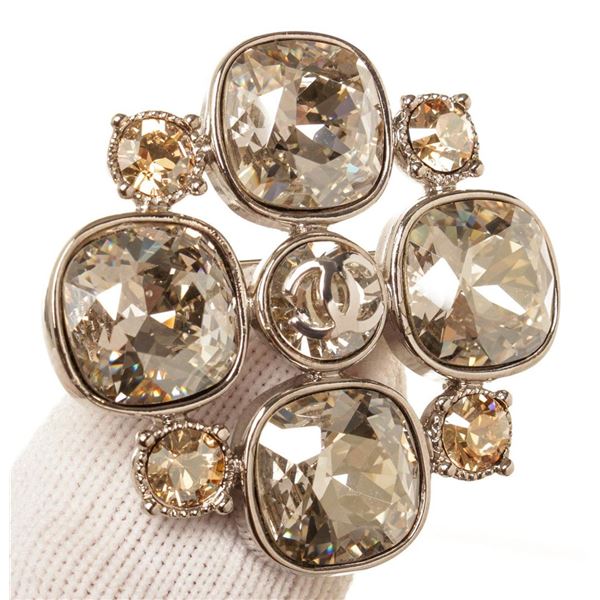 Chanel Silver CC Rhinestone Brooche