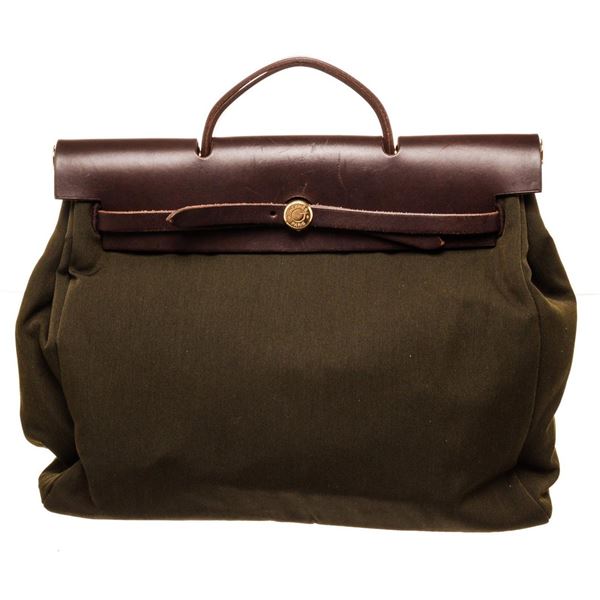 Hermes Green Canvas Herbeg GM Messenger Bag