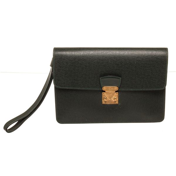 Louis Vuitton Green Taiga Leather Serviette Clutch Bag