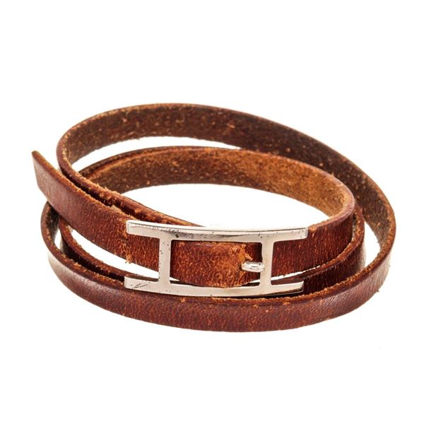 Hermes Brown Leather Choker Bracelet