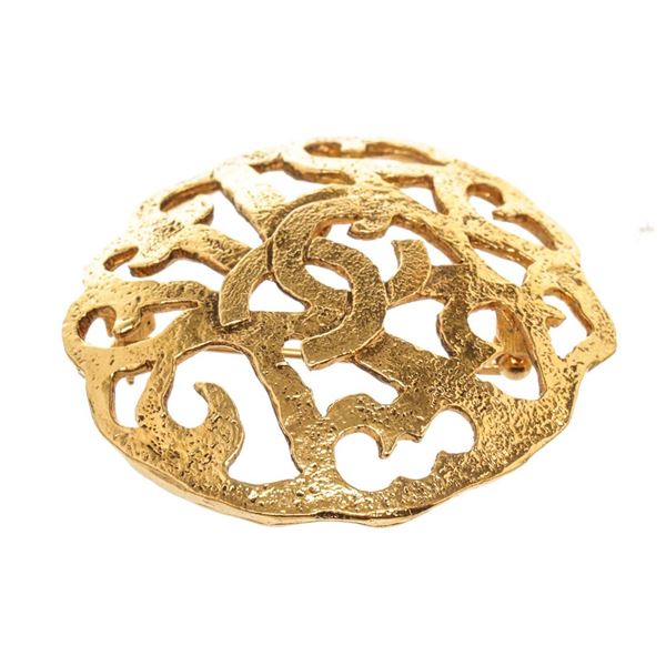 Chanel Gold CC Round Brooch