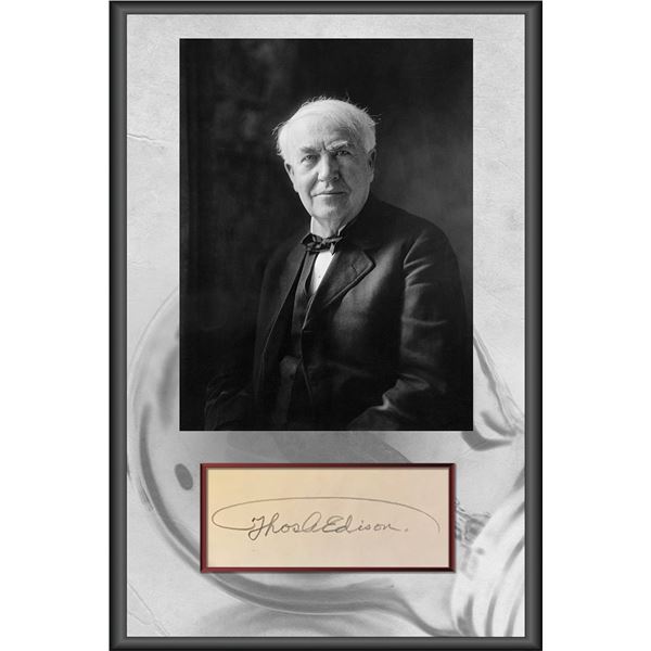 Signed Thomas Edison Signature Cut & Photograph Display