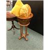 Image 2 : Antique Round Occasional Table with glass top and  Barley Twist Fern Stand with two vintage throw pi
