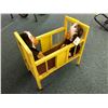 Image 2 : Antique Yellow Doll Crib on wheels with two Stuffed Monkeys