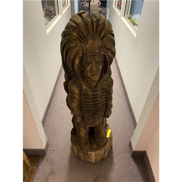 Carved Wood Indian - approx. 18in x 18in x 55in