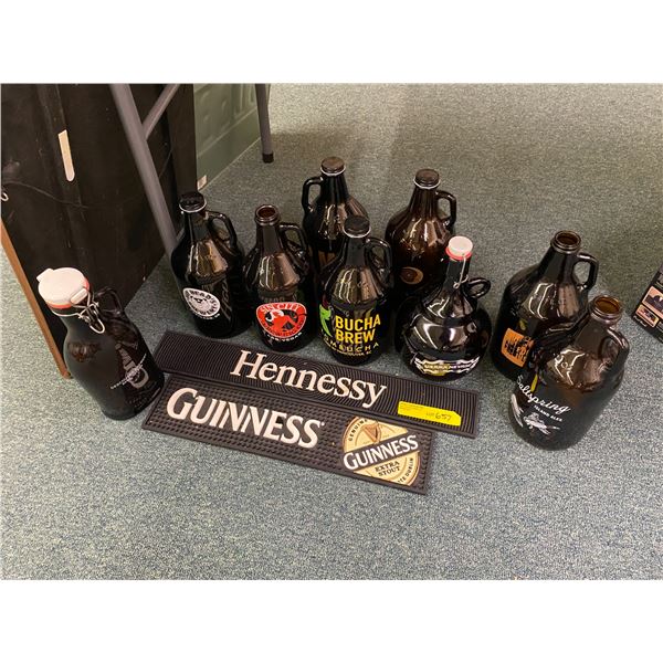 Group of Growlers from Various Brewery's plus two bar drip trays - approx. 9 growlers - 2 flip tops