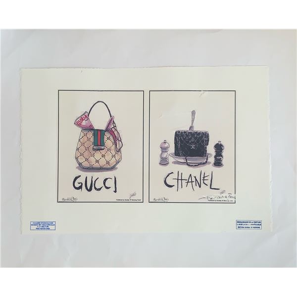 Rare Fairchild Paris Gucci Monogram Hobo Bag x Chanel Flap Handbag  Fairchild Paris Print Art Collec