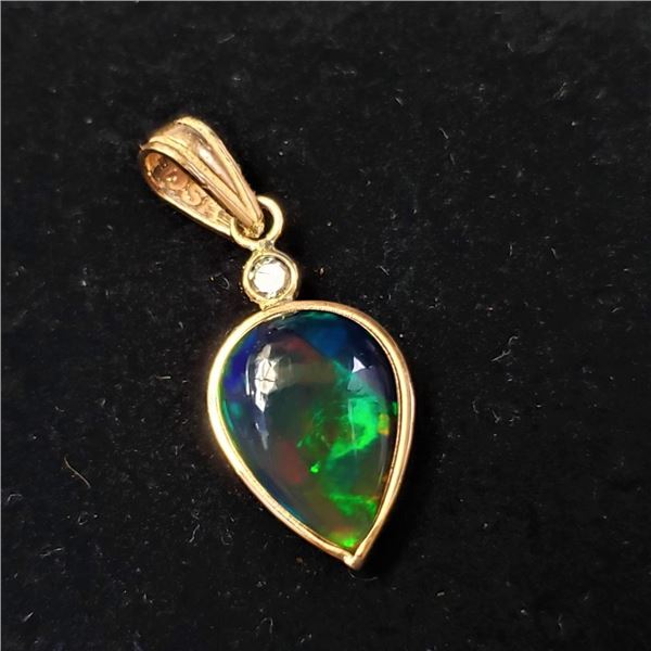 $700 14K  Enhanced Black Opal(2ct) Diamond(0.07ct) Pendant