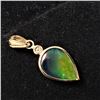 Image 4 : $700 14K  Enhanced Black Opal(2ct) Diamond(0.07ct) Pendant