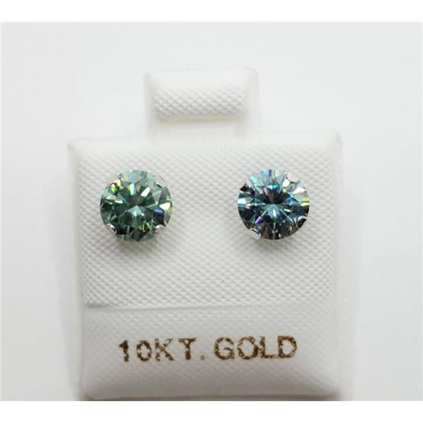 $260 10K  Bluish Green Moissanite(1.6ct) Earrings