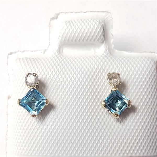 $250 10K  Blue Topaz(0.44ct) Diamond(0.06ct) Earrings