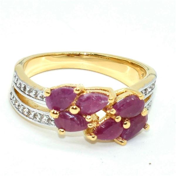 Gold plated Sil Ruby White Topaz(1.9ct) Ring