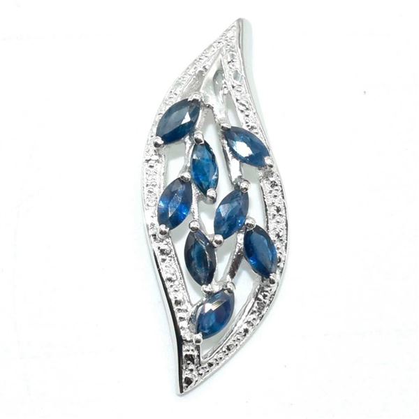 Silver Blue Sapphire White Topaz(1.35ct) Pendant