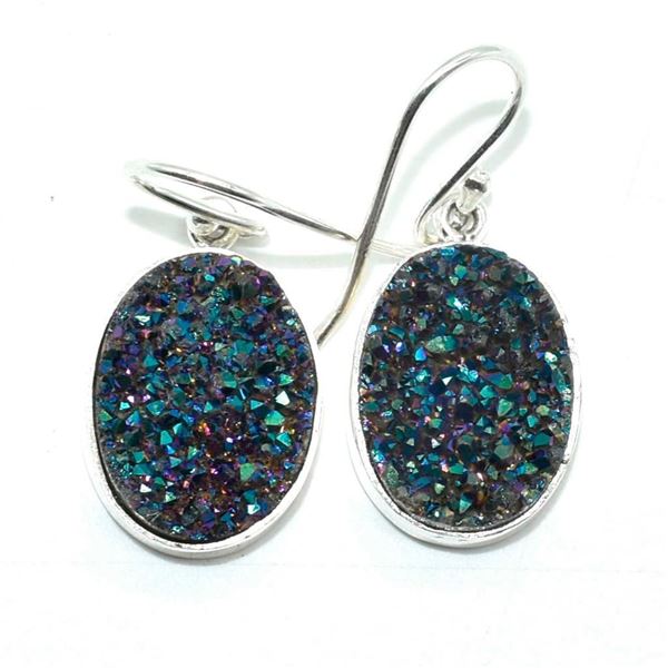 Silver Rainbow Druzy(17.1ct) Earrings