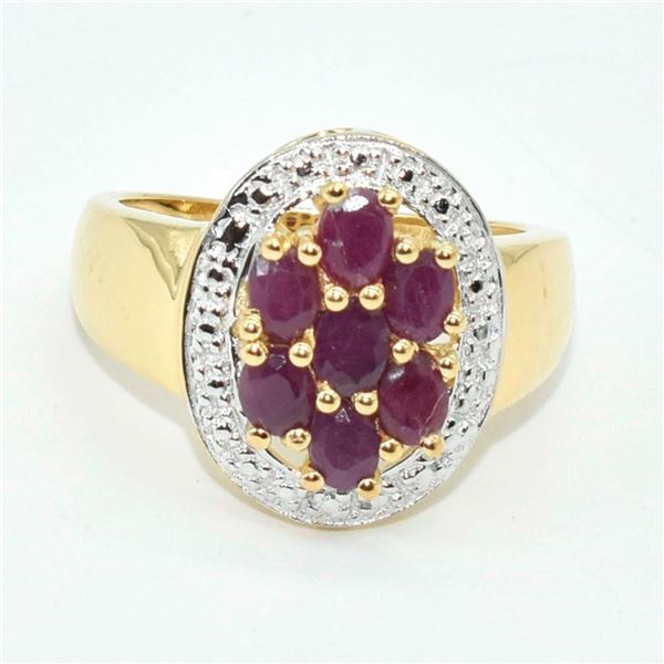Gold plated Sil Ruby White Topaz(1.8ct) Ring