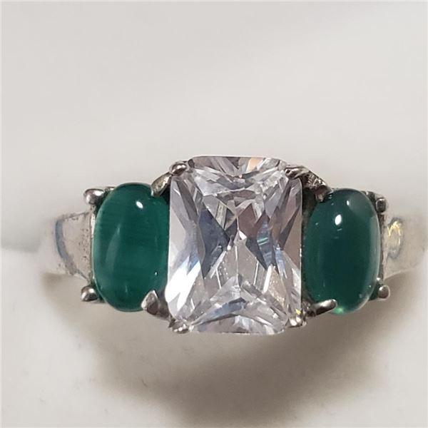 $200 Silver CZ Green Onyx Ring
