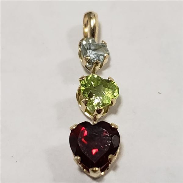 $600 14K  Garnet Peridot Blue Topaz Pendant
