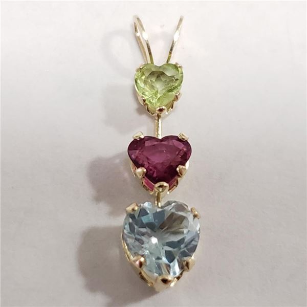 $600 10K  Garnet Peridot Blue Topaz Pendant