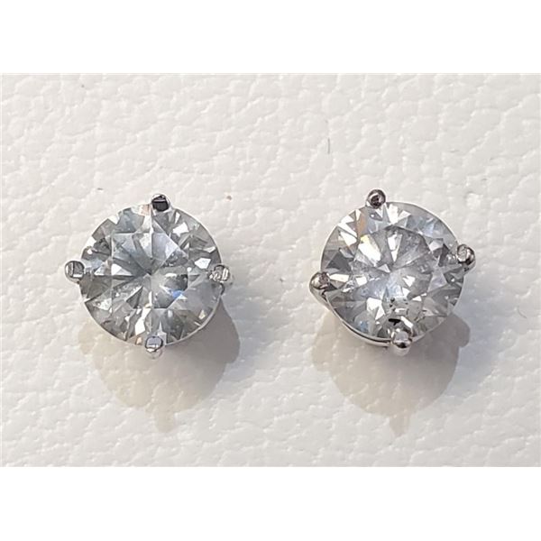 14K White Gold Diamonds(1.08Ct,Si2-I1,H-I) Stud Earrings (~weight 0.85g), Made in Canada, Appraised 