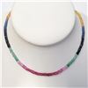 Image 1 : 10K Yellow Gold Blue And Yellow Sapphires, Rubies And Emeralds(36ct) 220 Gemstones Necklace (~length