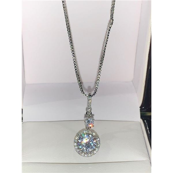 Solitaire Stone Pendant and Chain Set NEW .925 Silver