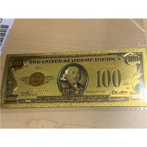 USA Gold Foil Plated $100 Certificate collector Note