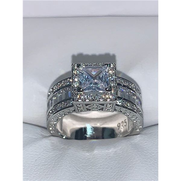 Ladies Vera Wang Styled Princess Cut Bezel Set multi stone .925 Silver engagement ring NEW size 7