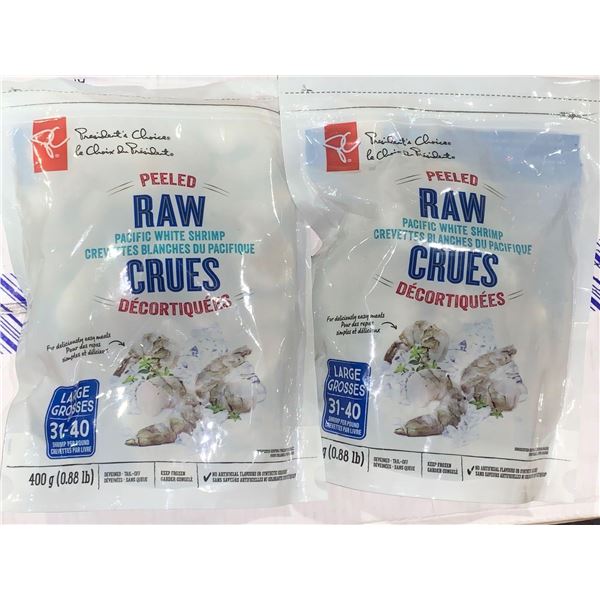 Presidents Choice Peeled Raw pacific White Shrimp Large Size Lot of 2 x 400g