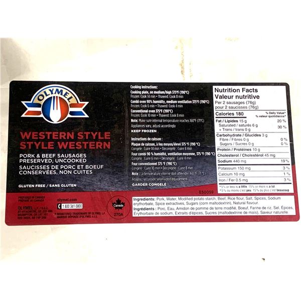 Olymel Western Style Pork & Beef Breakfast sausages Case lot of 11Lbs