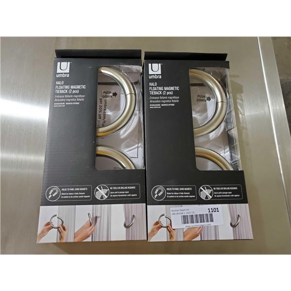 *NEW* Umbra Halo Floating Magnetic Curtain Tie Back Brushed Chrome Colored - Lot of 2 boxes, 2 per b