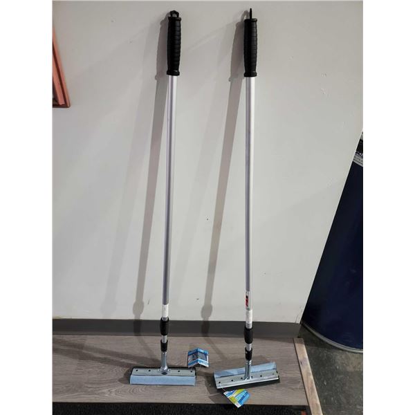 *NEW* Lot of 2 Extendable Glass Cleaner / Squeegiee 10" Head, 4'-7' Aluminum Handle