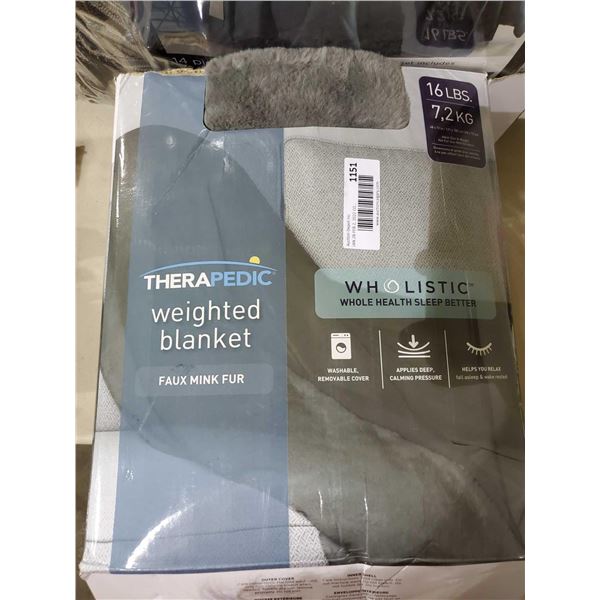 *NEW* Therapedic Weighted Blanket Faux Mink Fut - Grey  48x72" & 16Lbs