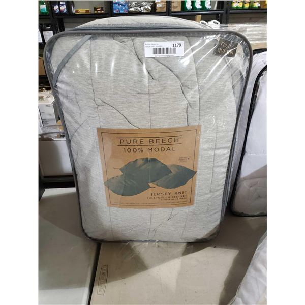 *NEW* Pure Beech 100 Modal Jersey Knit Full/Queen Bed Set. 1 Confortor 2 Pillow Shams - Light Grey