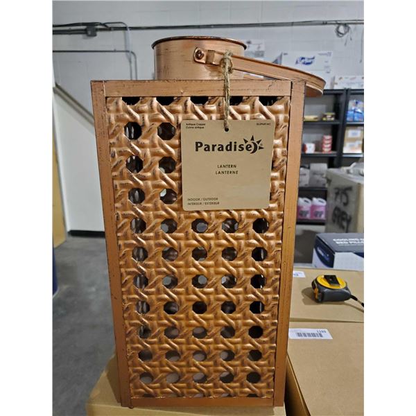 *NEW* Paradise Indoor/Outdoor Lantern with Handle - Copper Finish - 15x7x7" Rattan Imitation