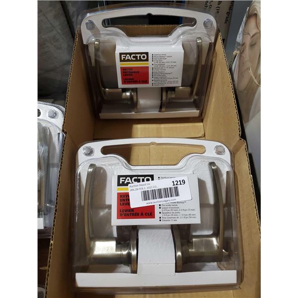 *NEW* Facto Hawthorn Series Keyed Entrance Door Level - Satin Nickel Finish - Lot of 2